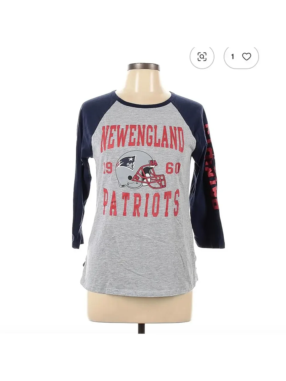 New England Patriots 3/4 Sleeve T-Shirt Size L